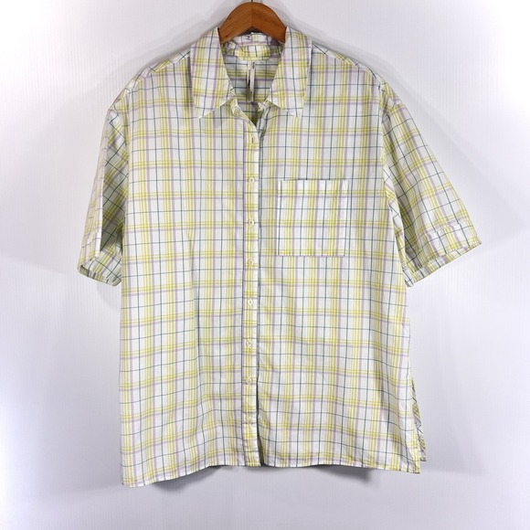 Anthropologie Other - Anthropologie Oversized Boyfriend Pajama Top Sz M Plaid‎  Cotton Short Sleeve PJ
